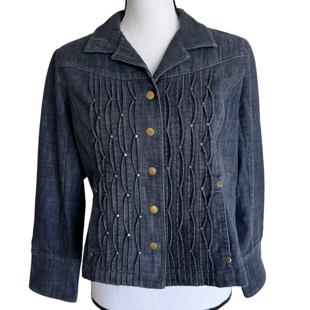 Coldwater Creek Pin Tucked Studded Denim Snap up Jacket Shirt Size 14P